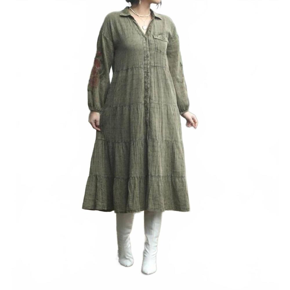 NEW AVANI DEL AMOUR tiered maxi dress in olive